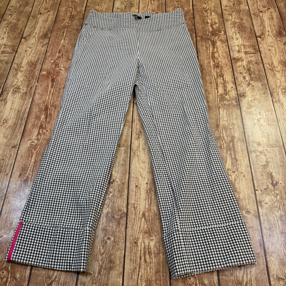 Insight Gingham Cropped Pants Womens Size 6 Black White Cuffed Stretch